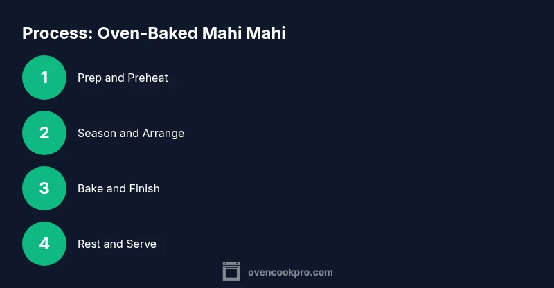 Infographic showing steps to bake mahi mahi in the oven